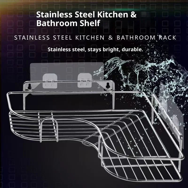 Corner Shower Shelf No Drill - Stainless Steel 2 Tier Shower Caddy Organizer, Rustproof Adhesive Bathroom Corner Shelf for Shampoo