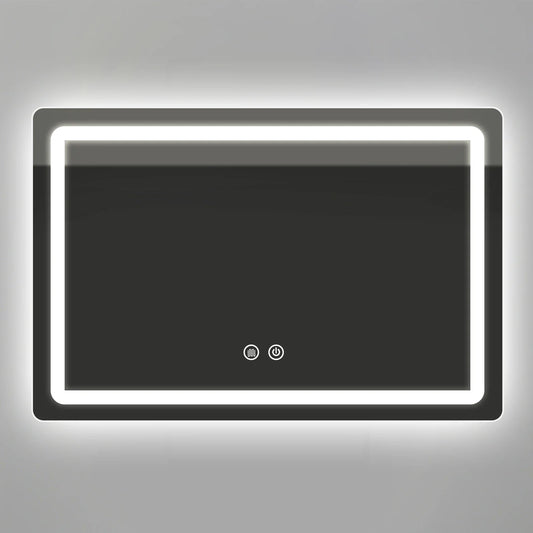Rectangle frameless LED bathroom mirror lit around the perimeter with two touch sensor controls