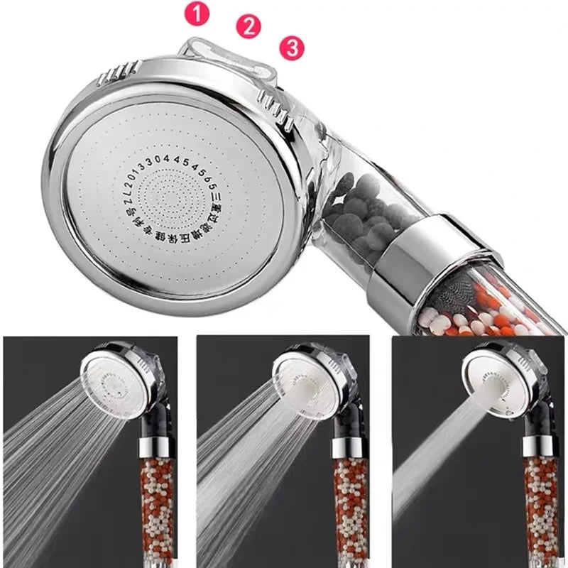 Filtered Shower Head for Hard Water - High Pressure Handheld Showerhead with Mineral Filter, 3 Spray Modes, Water Saving Rainfall Shower Head