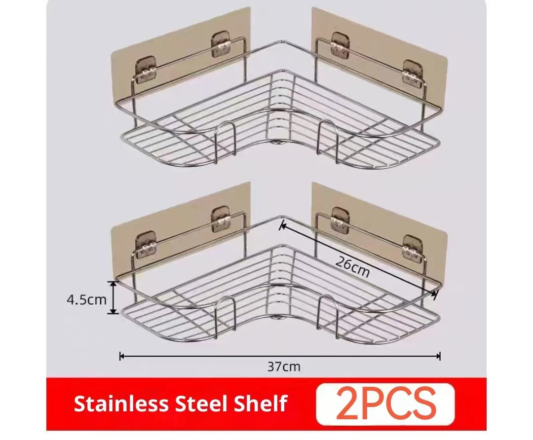 Corner Shower Shelf No Drill - Stainless Steel 2 Tier Shower Caddy Organizer, Rustproof Adhesive Bathroom Corner Shelf for Shampoo