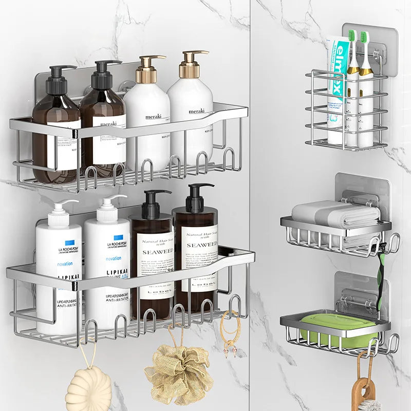 Corner Shower Shelf No Drill - Stainless Steel 2 Tier Shower Caddy Organizer, Rustproof Adhesive Bathroom Corner Shelf for Shampoo