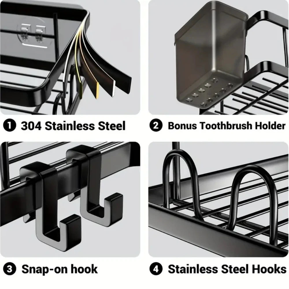 Corner Shower Shelf No Drill - Stainless Steel 2 Tier Shower Caddy Organizer, Rustproof Adhesive Bathroom Corner Shelf for Shampoo